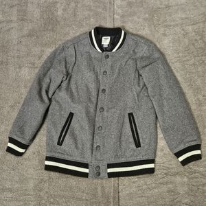 Old Navy Varsity Jacket Wool Blend Lined Size XL 14/16 Gray & Black